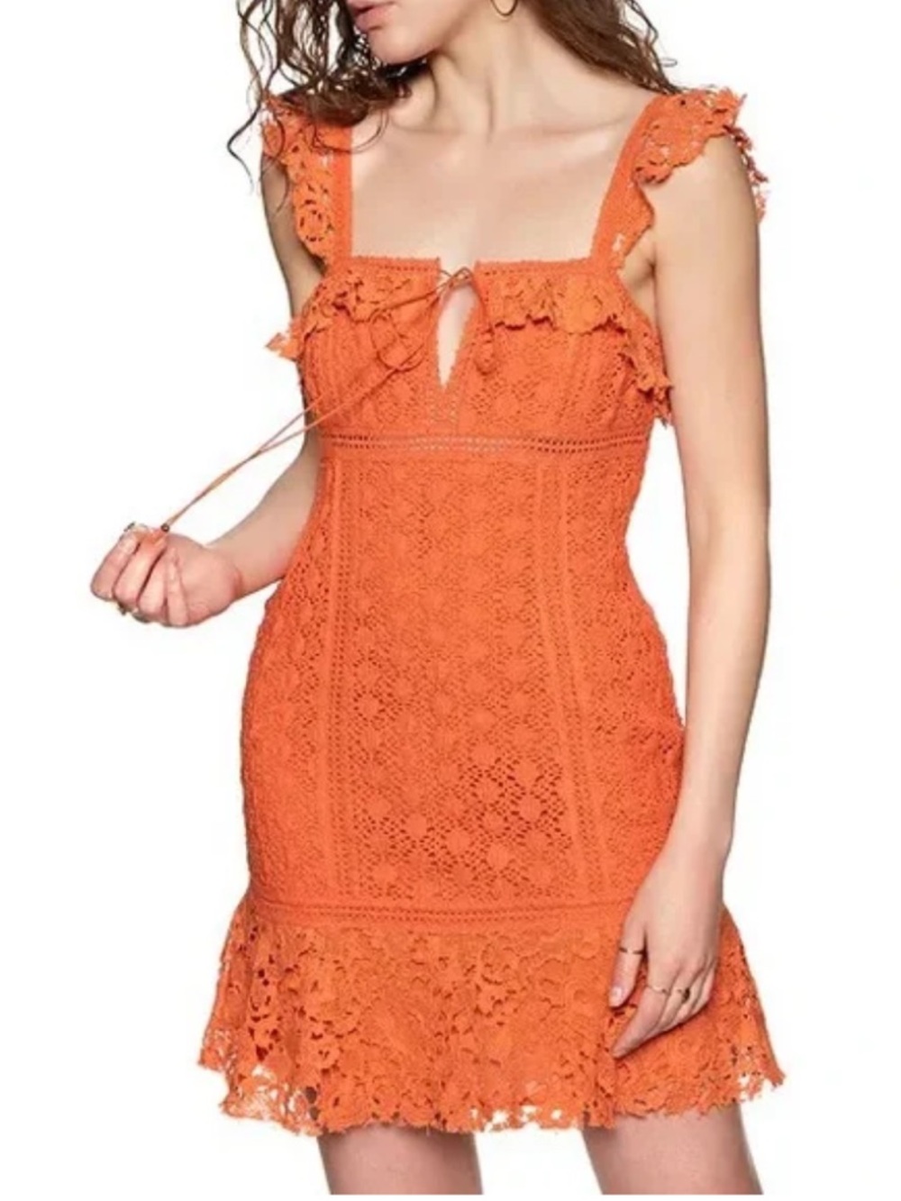 Free People Cross My Heart Crochet Mini Dress Orange, Sz 12, NWT